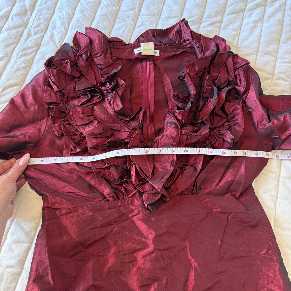 ALEXANDRA ROSATI burgundy red FRILLS RUFLES EMERALD long sleeve blouse size L - Picture 6 of 7